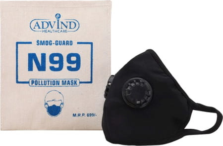 Advind Healthcare Smog Guard N99 Mask With Two Valves (Medium Black)