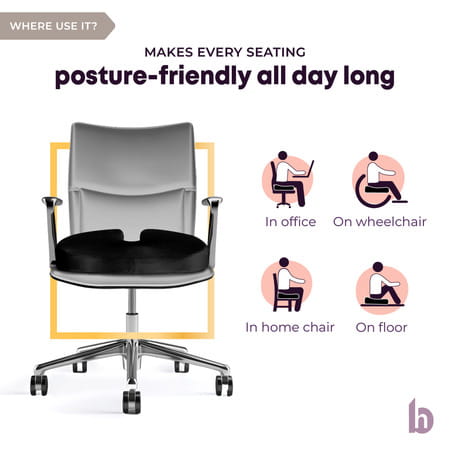 Betterhood Black Memory Foam Ergonomic Coccyx Seat Cushion For Chair