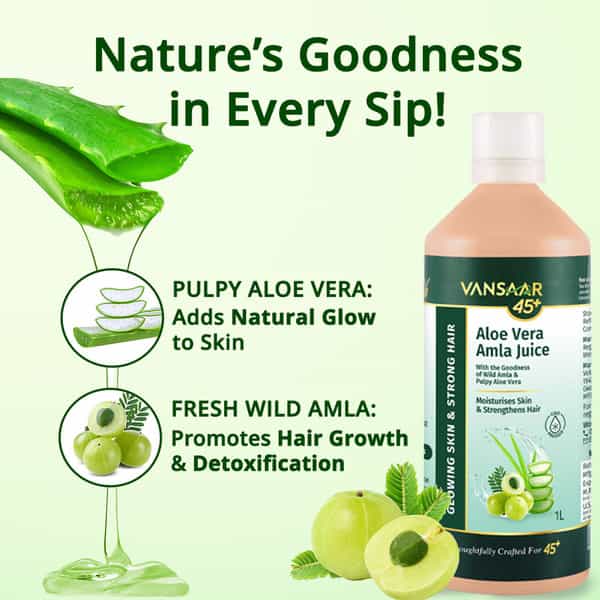 Vansaar 45+ Aloe Vera Amla Juice | 1L|Wild Amla & Pulpy Aloe Vera Harvested In 2 Days