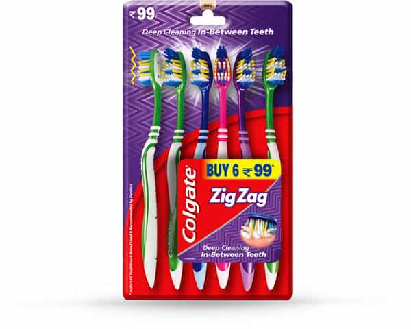 Colgate Zigzag Antibacterial Toothbrush (Medium Pack Of 6)