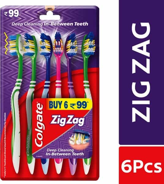 Colgate Zigzag Antibacterial Toothbrush (Medium Pack Of 6)