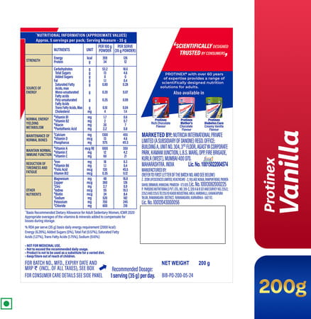 Protinex Health Supplement And Nutritional Protein Mix For Adults Creamy Vanilla Flavour Box 200 Gm