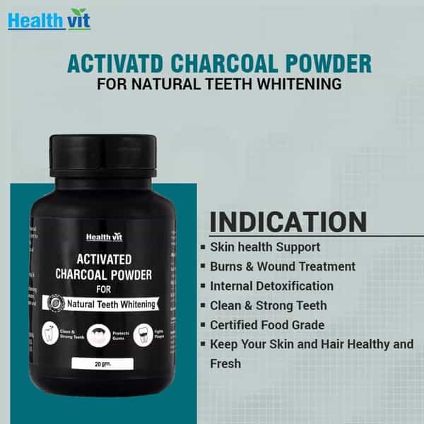 Healthvit Activated Charcoal Instant Teeth Whitening Powder - 20G