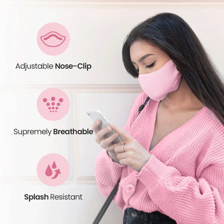 Frido Ultimate Pro Copper Mask|Pink|Nose Clip|Ear Loop Adjust|Washable|Imported|Small Size|Pack Of 4