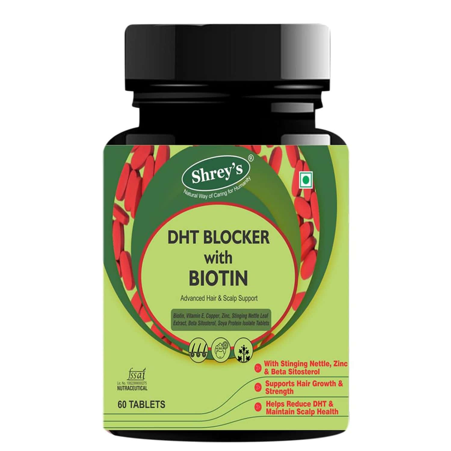 Shreys Dht Blocker With Biotin For Hair Growth & Hair Fall Control - 60 Veg Tablets