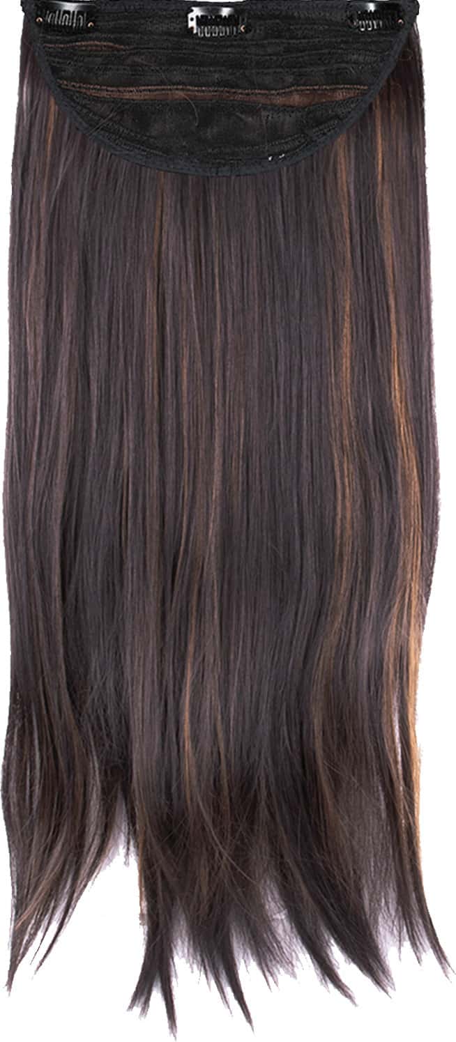Streak Street Clip-In 18" Dark Brown Straight Hair Extensions With Golden Highlights