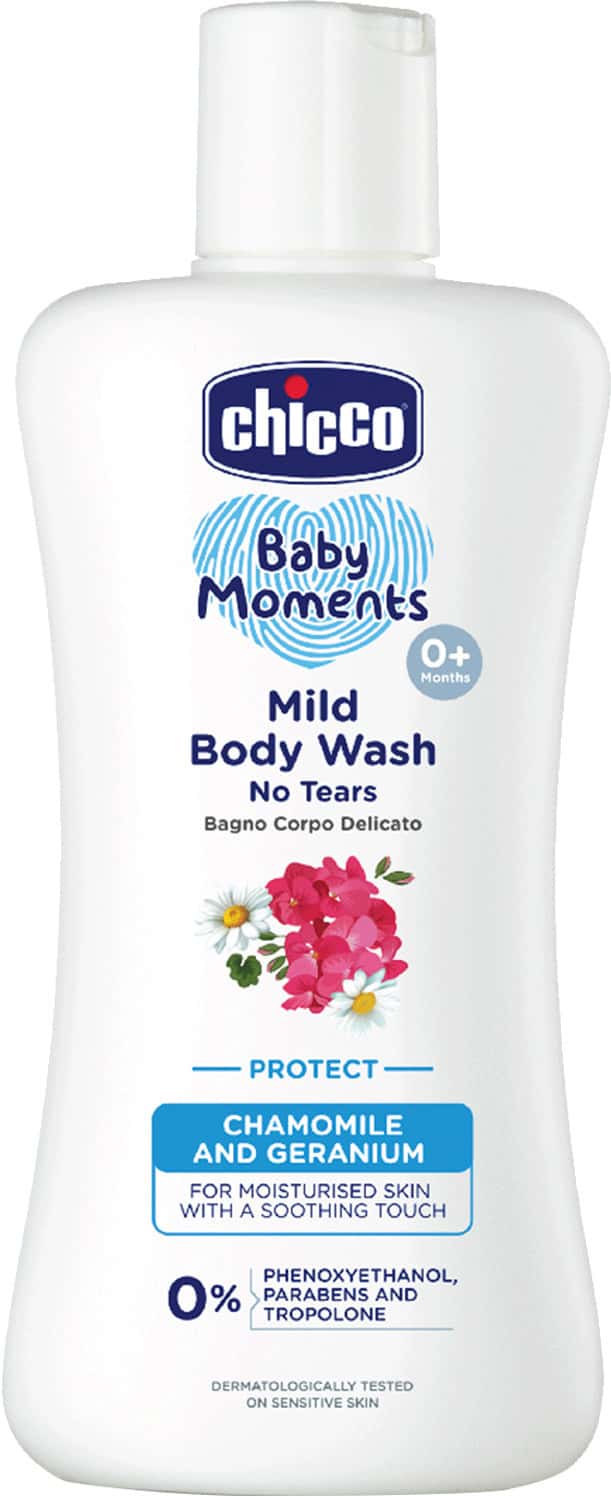 Chicco Baby Moments Mild Body Wash Protect No Tears For Soft Skin No Tears Soap Free 0m+ 200ml