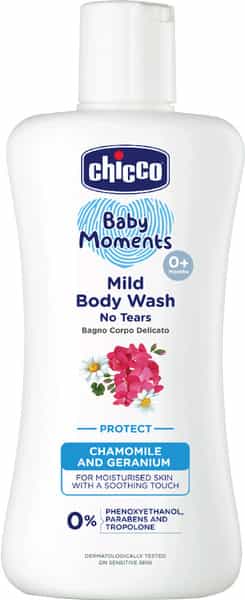 Chicco Baby Moments Mild Body Wash Protect No Tears For Soft Skin No Tears Soap Free 0M+ 200Ml