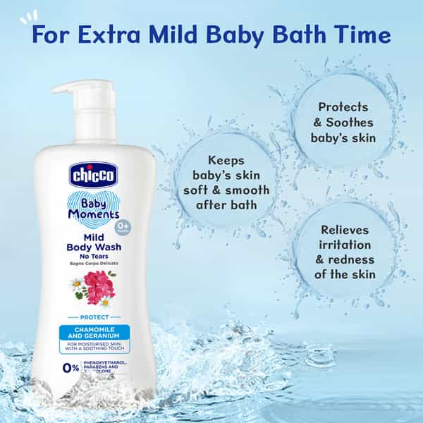 Chicco Baby Moments Mild Body Wash Protect No Tears For Soft Skin No Tears Soap Free 0M+ 200Ml