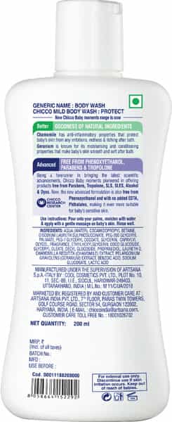 Chicco Baby Moments Mild Body Wash Protect No Tears For Soft Skin No Tears Soap Free 0M+ 200Ml