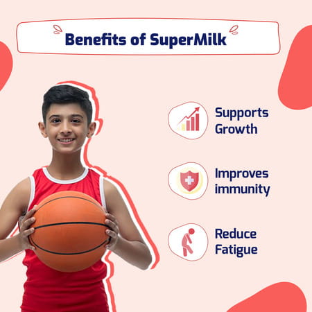 Gritzo Supermilk Overall Growth (13+Y Boys) | 12g Protein | Double Chocolate 800g With Super Gummies