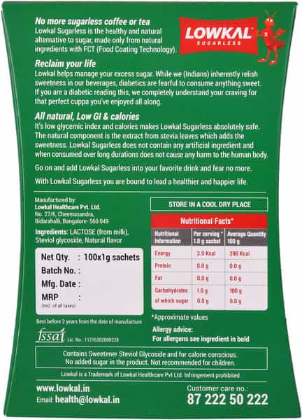 Lowkal Sugarless Sachets 100