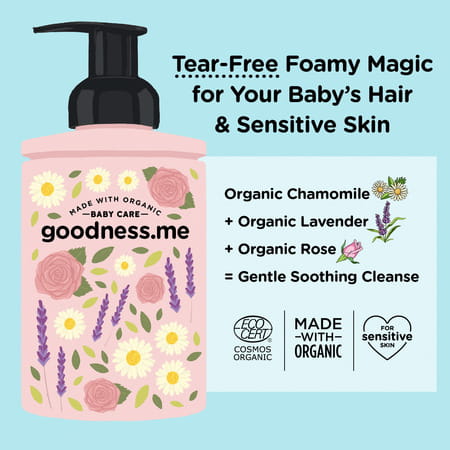 Goodness.Me Certified Organic Baby Foam Head-To-Toe Face Body Wash Shampoo Tear Free 200ml