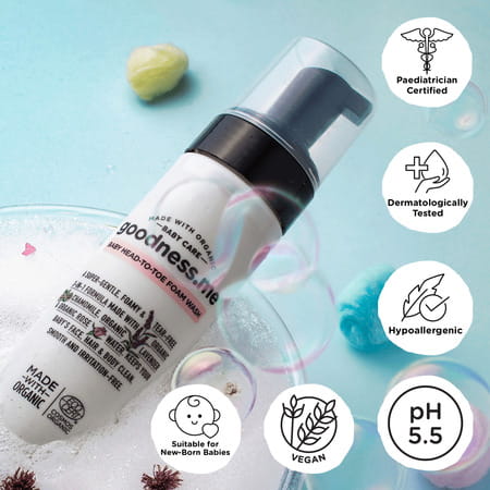 Goodness.me Certified Organic Baby Foam Head-to-toe Face Body Wash Shampoo Tear Free 200ml