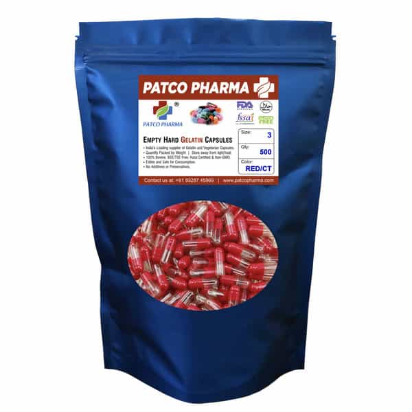 Patco Pharma - Size 3 Red/Ct Empty Gelatin Pill Capsule/Halal Certified | Diy Powder Filling.