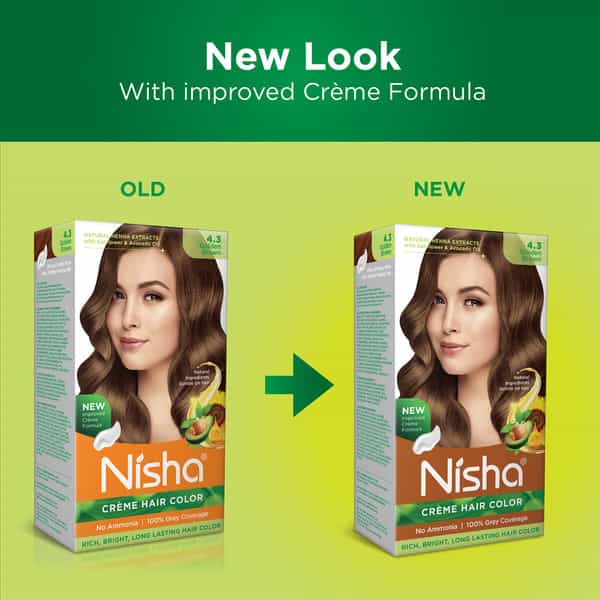Nisha Creme Hair Color 4.3 Golden Brown 120Gm Pack Of 3 Ammonia Free Hair Colour, 100% Grey Coverage