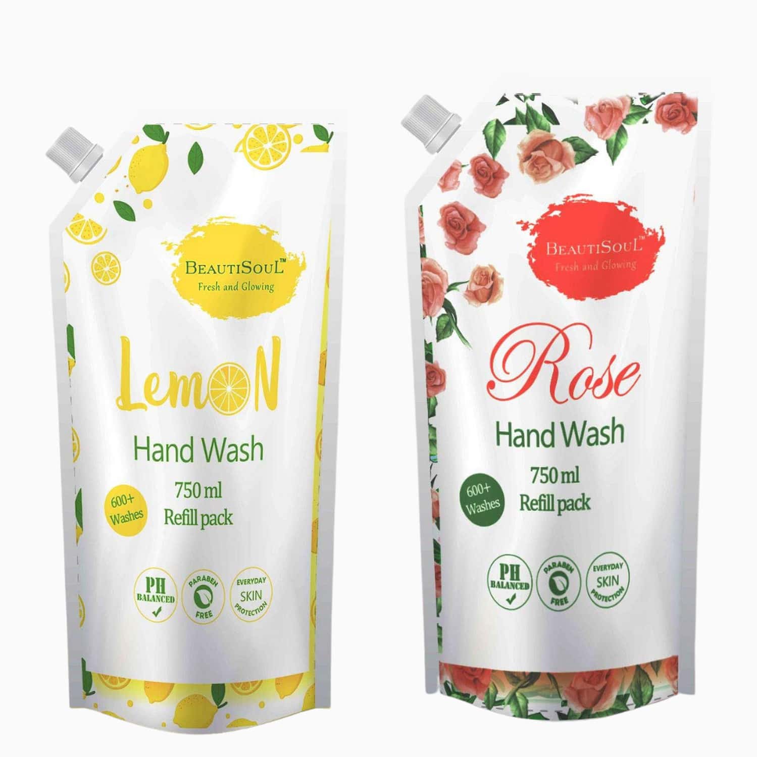 Beautisoul Lemon Handwash And Beautisoul Rose Handwash Refill Pack Offer (Pack Of 2) (750 Ml X 2)