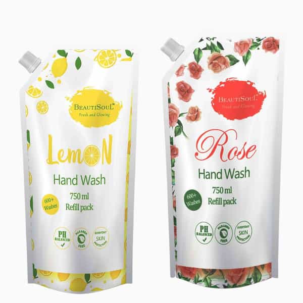 Beautisoul Lemon Handwash And Beautisoul Rose Handwash Refill Pack Offer (Pack Of 2) (750 Ml X 2)