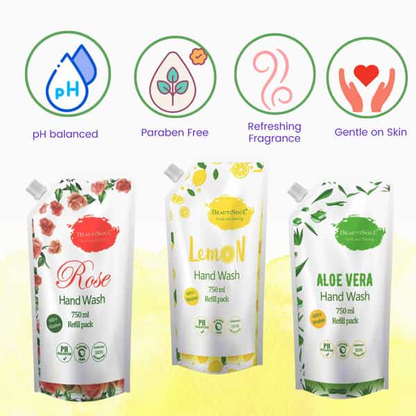 Beautisoul Lemon Handwash And Beautisoul Rose Handwash Refill Pack Offer (Pack Of 2) (750 Ml X 2)