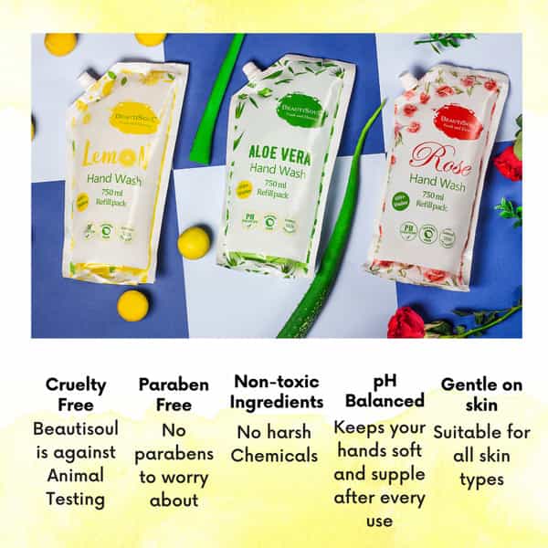 Beautisoul Lemon Handwash And Beautisoul Rose Handwash Refill Pack Offer (Pack Of 2) (750 Ml X 2)