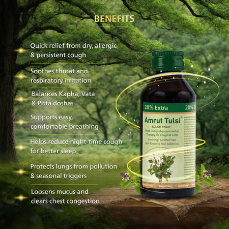 Amrut Tulsi Cough Syrup | For Cough And Throat Irritation | Alcohol Free |- 120 Ml (Pack Of 1)
