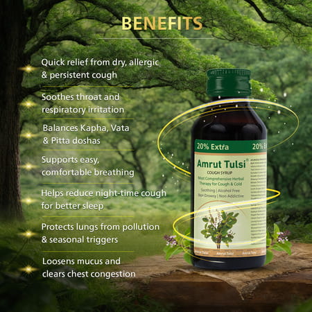 Amrut Tulsi Cough Syrup | For Cough And Throat Irritation | Alcohol Free |- 120 Ml (Pack Of 1)