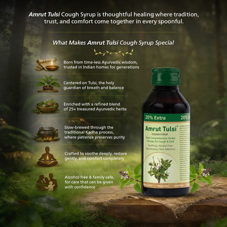 Amrut Tulsi Cough Syrup | For Cough And Throat Irritation | Alcohol Free |- 120 Ml (Pack Of 1)