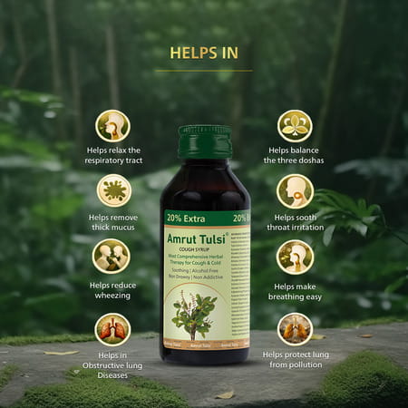 Amrut Tulsi Cough Syrup | For Cough And Throat Irritation | Alcohol Free |- 120 Ml (Pack Of 1)