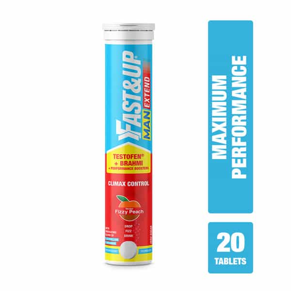 Fast&Up Man Extend | Testofen Fenugreek Extract -Pack Of 20 Effervescent Tablets Fizzy Peach Flavor