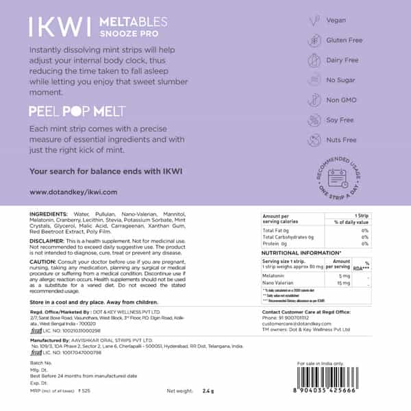 Ikwi Snooze Pro Meltables With 5Mg Melatonin & Valerian For Healthy Sleep