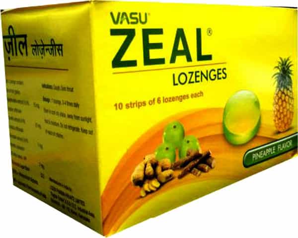 Vasu Zeal Lozenges - Pineapple Flavor ( Pack Of 6 X 10 Lozenges) - 60'S