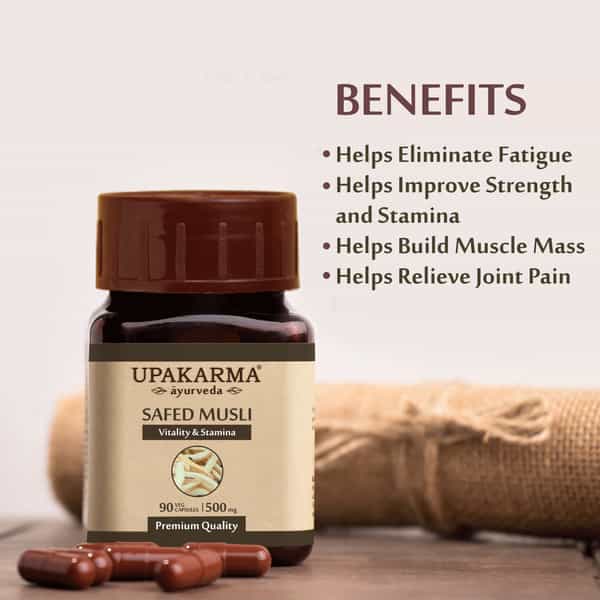 Upakarma Ayurveda Pure Herbs Safed Musli Capsules-500Mg 90 Veggie Capsules