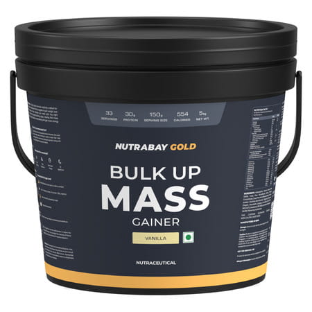 Nutrabay Gold Bulk Up Mass Gainer | Carbs To Protein Blend (3:1) | 30g Protein - 5kg | Vanilla