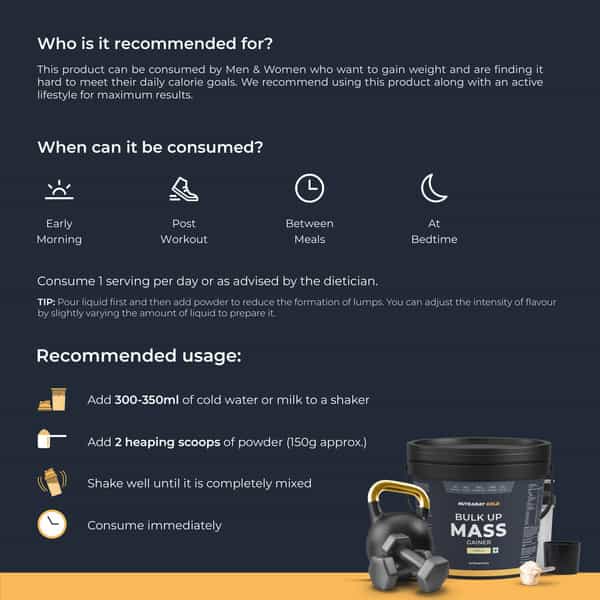 Nutrabay Gold Bulk Up Mass Gainer | Carbs To Protein Blend (3:1) | 30G Protein - 5Kg | Vanilla