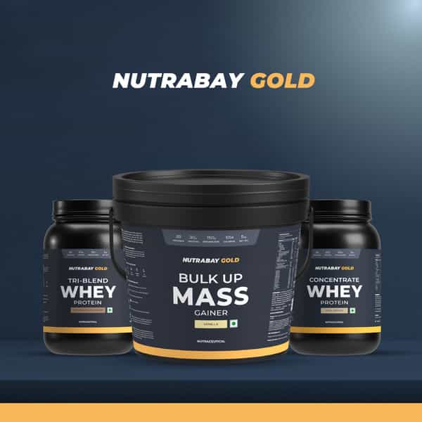 Nutrabay Gold Bulk Up Mass Gainer | Carbs To Protein Blend (3:1) | 30G Protein - 5Kg | Vanilla