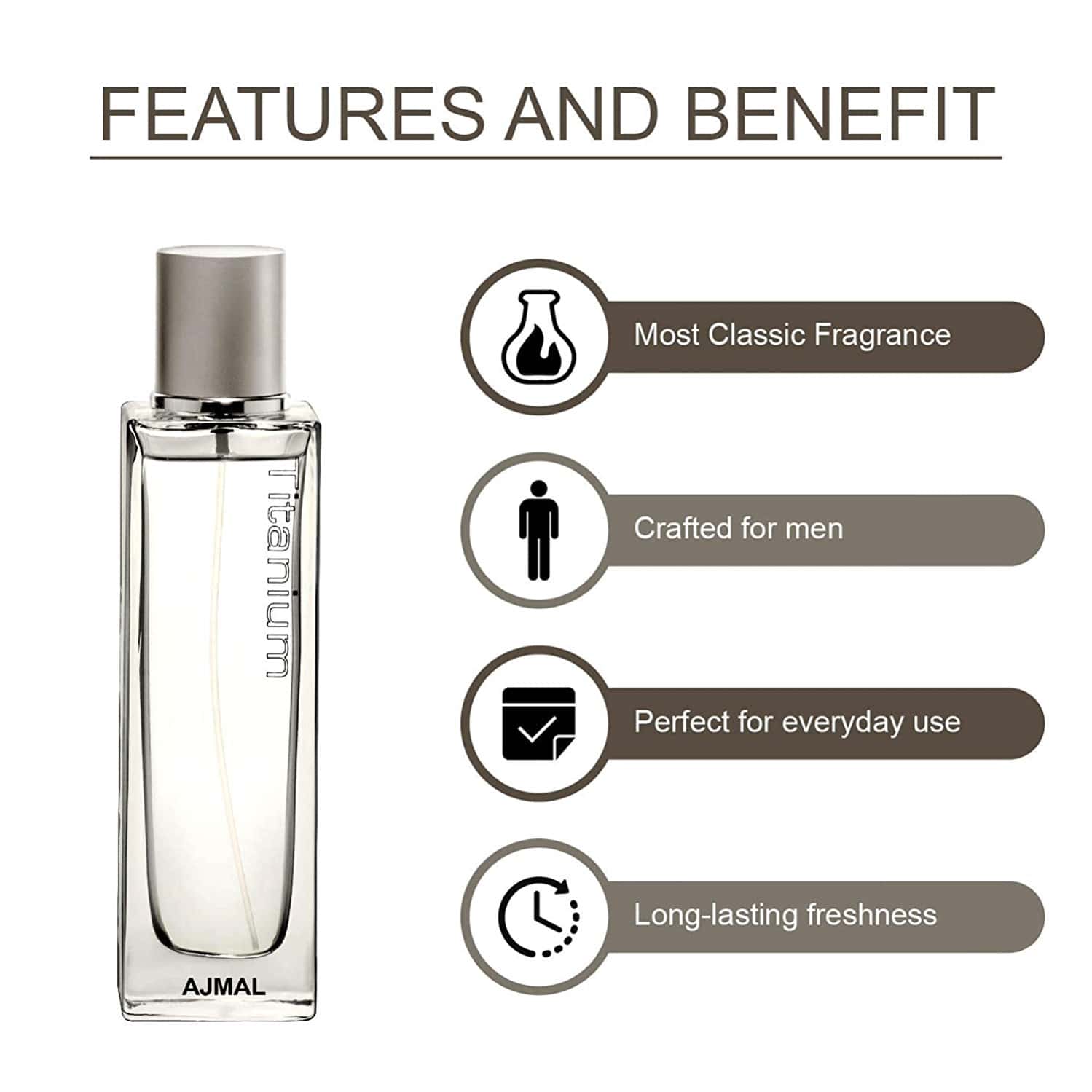 Buy AJMAL TITANIUM EAU DE PARFUM 100ML PERFUME FOR MEN AND SILVER SHADE ...