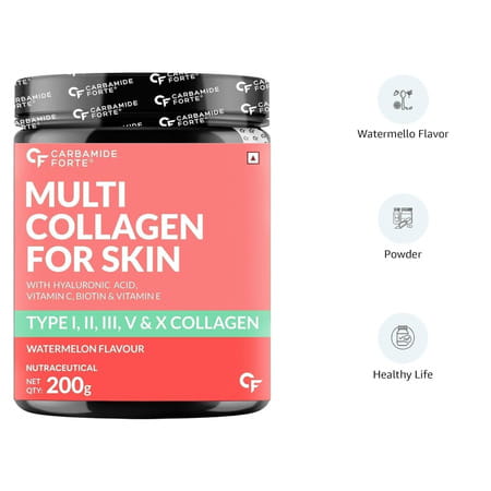 Carbamide Forte Multi Collagen With All 5 Type I | Ii | Iii | V | X | Marine Collagen Powder - 200g