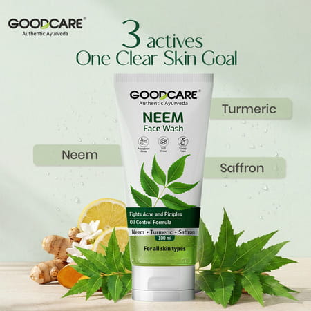 Goodcare Neem Face Wash 100Ml | Anti-Acne | Oil Control | Neem | Turmeric & Saffron | Sulphate-Free