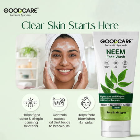 Goodcare Neem Face Wash 100Ml | Anti-Acne | Oil Control | Neem | Turmeric & Saffron | Sulphate-Free