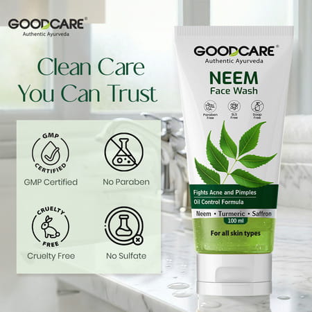 Goodcare Neem Face Wash 100Ml | Anti-Acne | Oil Control | Neem | Turmeric & Saffron | Sulphate-Free