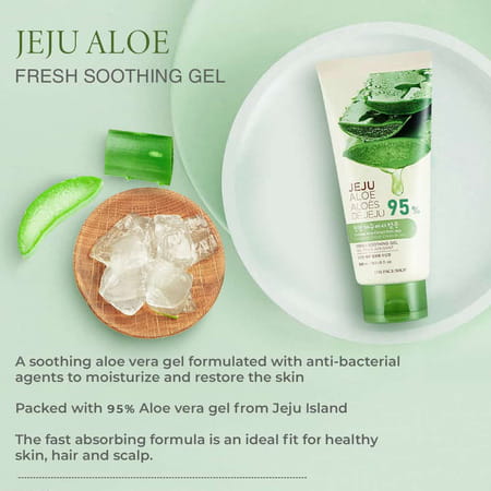 The Face Shop Jeju Aloe Fresh Soothing Gel Tube- Aloe Gel For Body- Face & Hair - 300ml