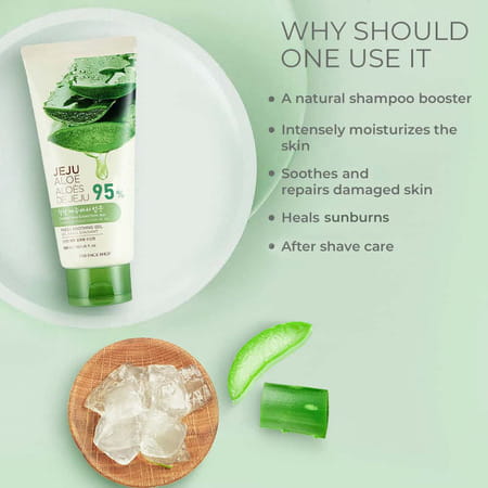 The Face Shop Jeju Aloe Fresh Soothing Gel Tube- Aloe Gel For Body- Face & Hair - 300ml