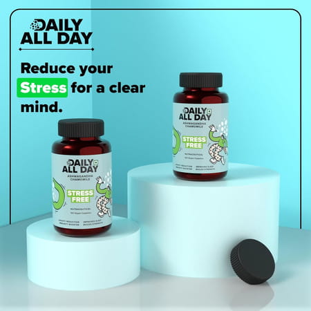 Daily All Day Stress Free | Ashwagandha Root | Chamomile For Sleep | Green Tea | 120 Capsules