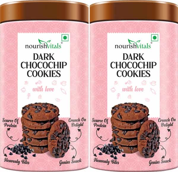 Nourishvitals Dark Chocochip Chocolate Cookies Crunchy Delights Genius Snack 120G X Pack Of 2