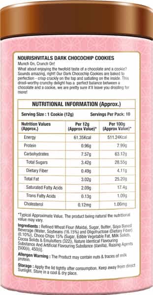Nourishvitals Dark Chocochip Chocolate Cookies Crunchy Delights Genius Snack 120G X Pack Of 2