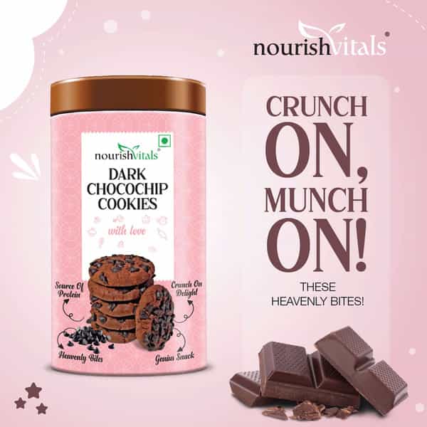 Nourishvitals Dark Chocochip Chocolate Cookies Crunchy Delights Genius Snack 120G X Pack Of 2