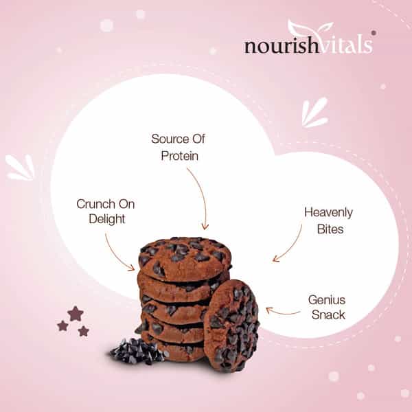 Nourishvitals Dark Chocochip Chocolate Cookies Crunchy Delights Genius Snack 120G X Pack Of 2