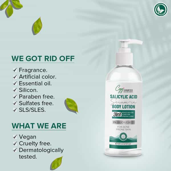 Cgg Cosmetics 2% Salicylic Acid Serum In Body Lotion | Acne Reduction | 200Ml Each (Pack Of 2)