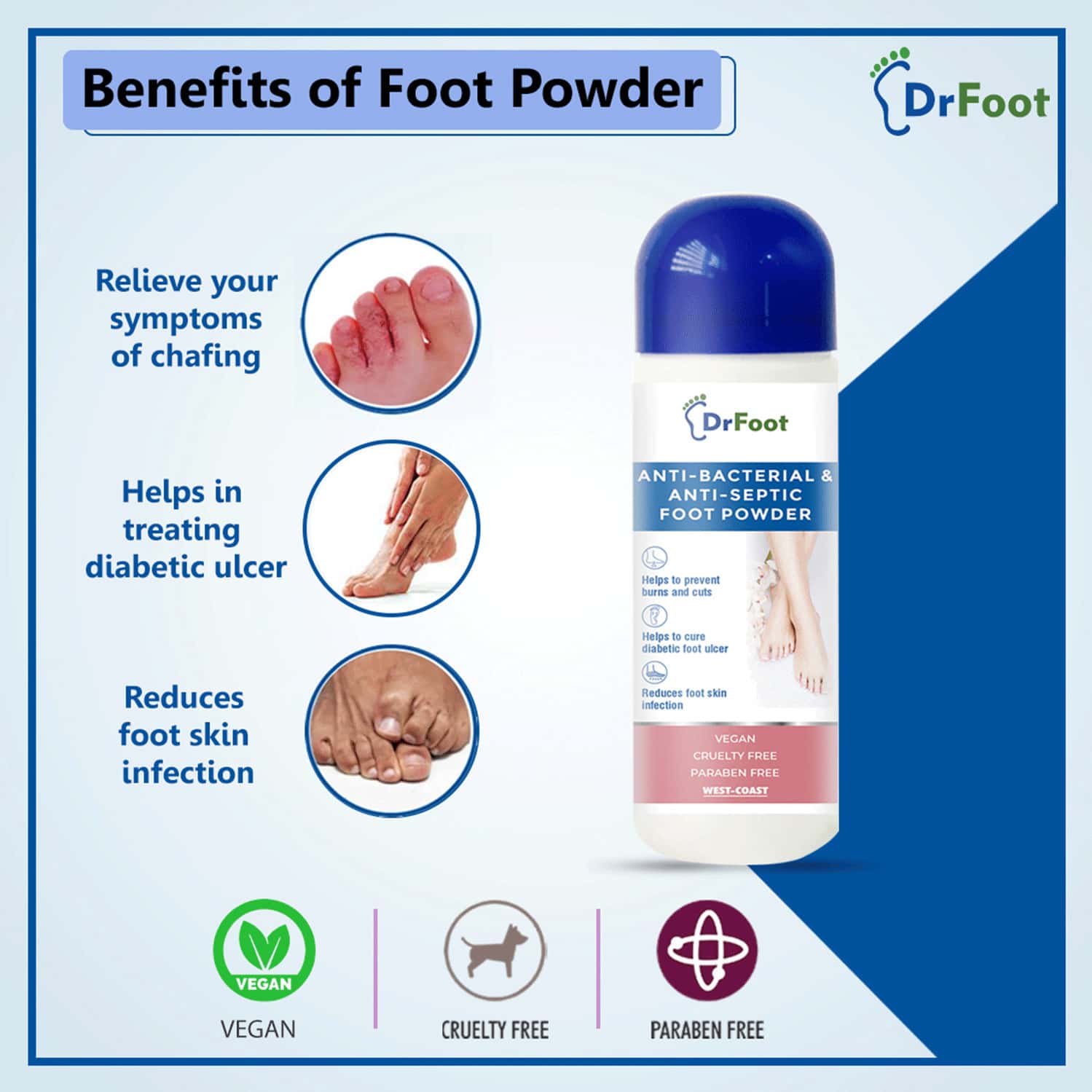 Buy DR FOOT ANTIBACTERIAL & ANTISEPTIC FOOT POWDER FOR HELPS TO PREVENT