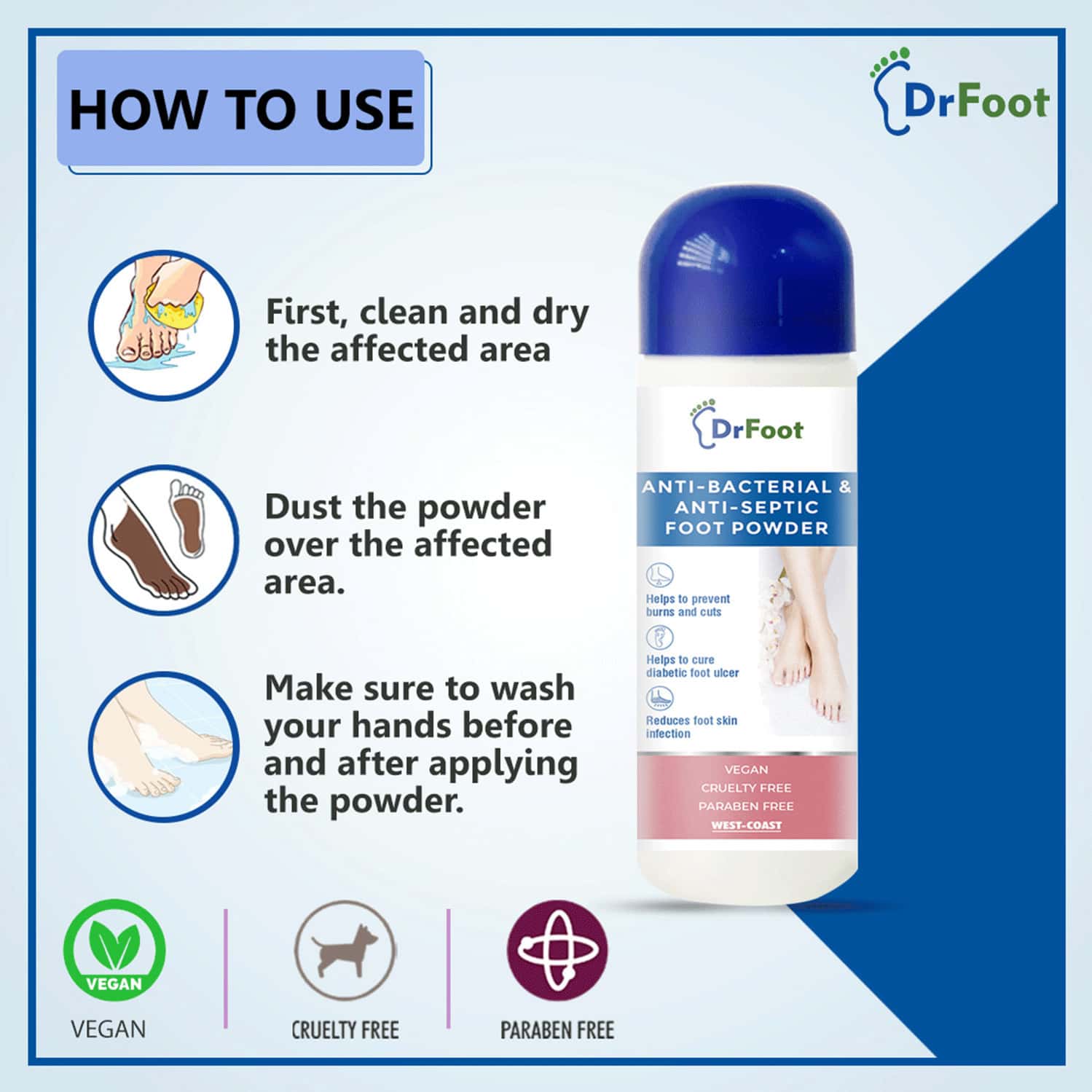 Buy DR FOOT ANTIBACTERIAL & ANTISEPTIC FOOT POWDER FOR HELPS TO PREVENT
